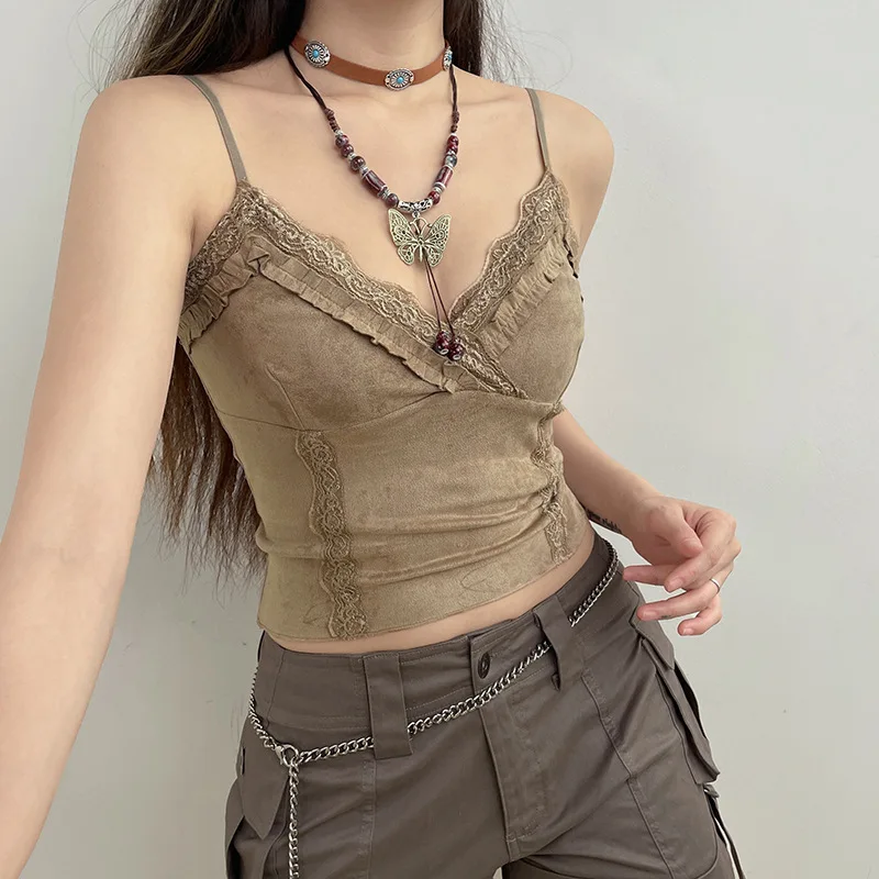 Lace Ruffle Edge Suspender Top 2023 Summer Millennium Spicy Girl Sexy Tight Back V-Neck Tank Top
Lace Ruffle Edge Suspender Top 2023 Summer Millennium Spicy Girl Sexy Tight Back V-Neck Tank Top