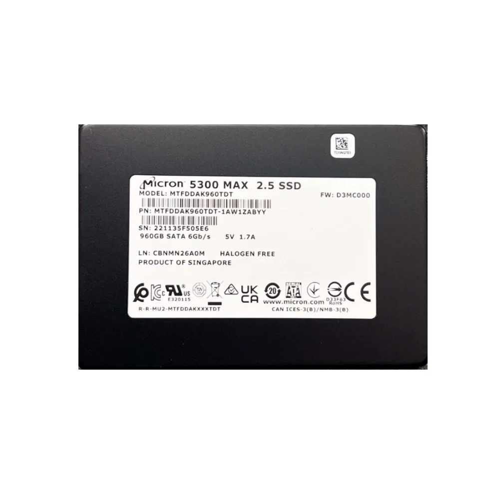 НОВЫЙ твердотельный накопитель MCRON 5300 MAX 960G MTFDDAK960TDT 2,5 дюйма SATA 3D TLC SSD Enterprise для сервера
НОВЫЙ твердотельный накопитель MCRON 5300 MAX 960G MTFDDAK960TDT 2,5 дюйма SATA 3D TLC SSD Enterprise для сервера