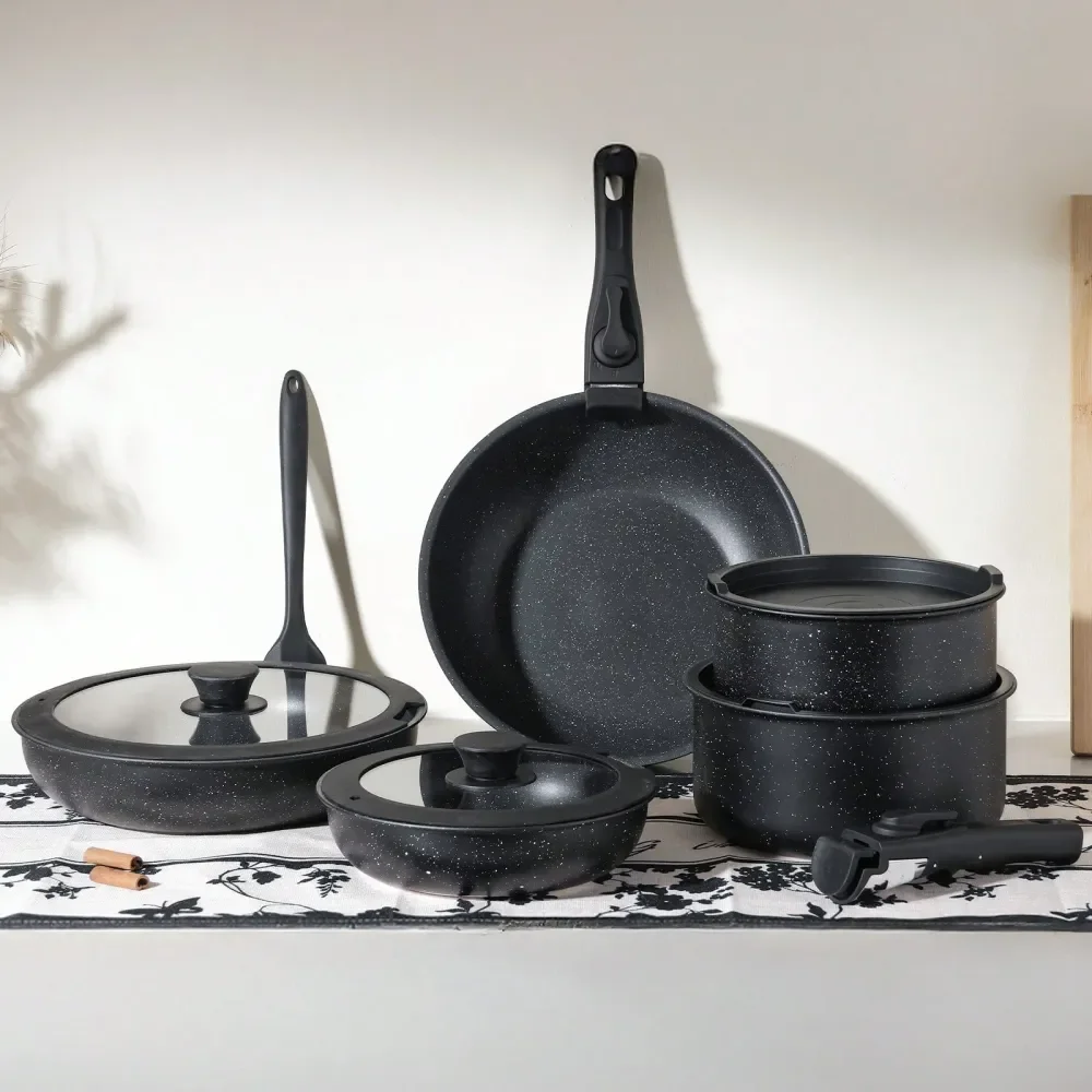 12Pieces Nonstick Pots And Pans Set Kitchen Cookware With Removable Handles Ideal For Home Cooking,Black
12Pieces Nonstick Pots And Pans Set Kitchen Cookware With Removable Handles Ideal For Home Cooking,Black