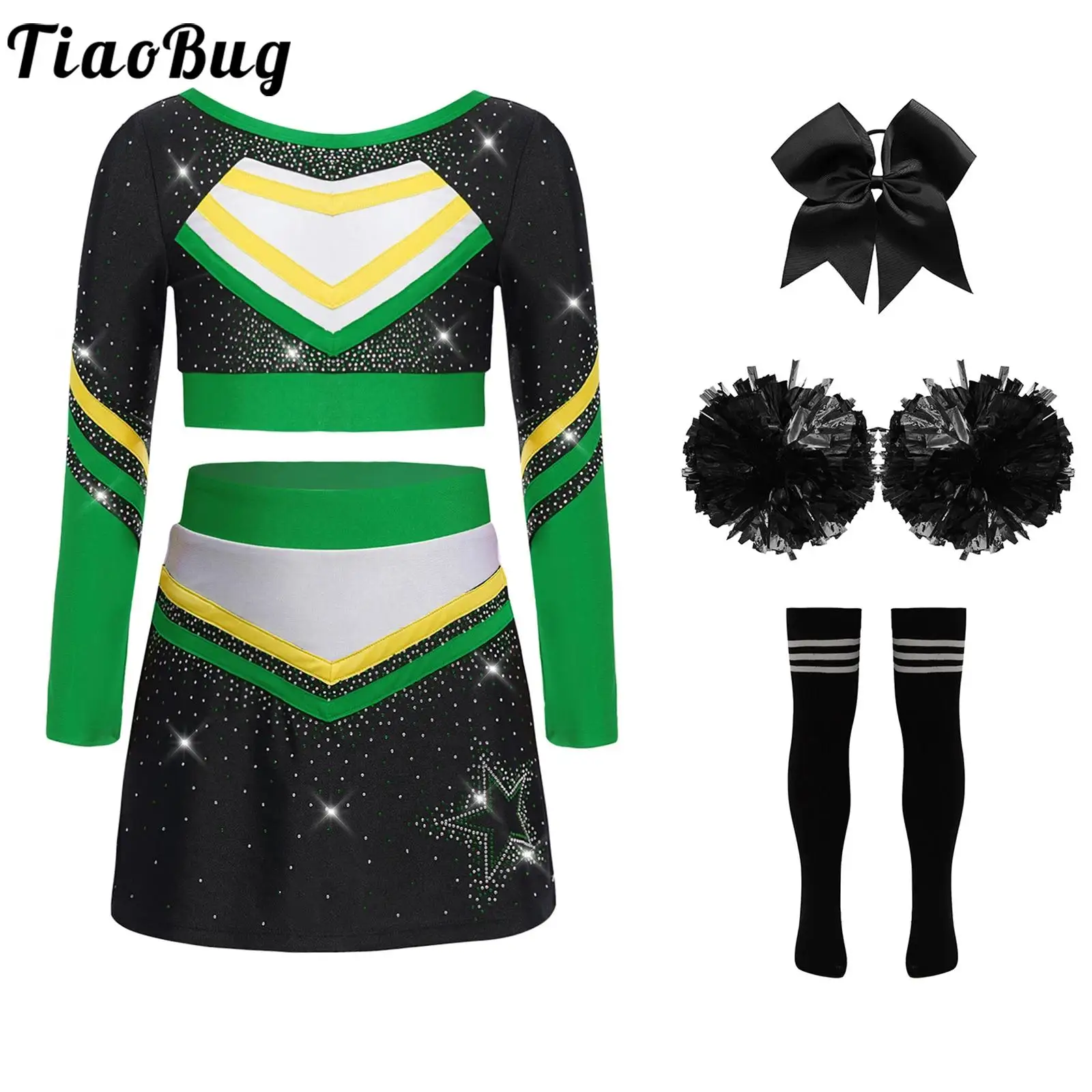 Kids Girls Modern Dance Costumes Cheerleading Performance Outfit Long Sleeve Crop Top And Skirt with Headwear Socks Flower Balls
Kids Girls Modern Dance Costumes Cheerleading Performance Outfit Long Sleeve Crop Top And Skirt with Headwear Socks Flower Balls