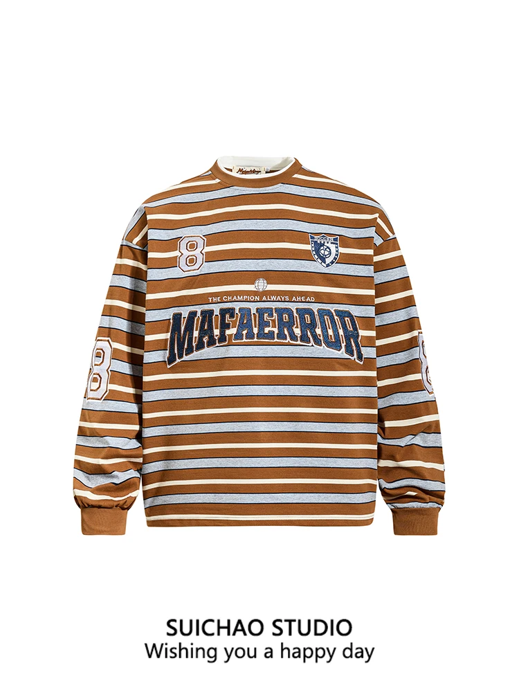 Мужской свитшот Suichao в американском ретро-стиле с буквенным принтом и полосками, повседневный, свободного кроя, с длинными рукавами, для кампуса, парный топ
Мужской свитшот Suichao в американском ретро-стиле с буквенным принтом и полосками, повседневный, свободного кроя, с длинными рукавами, для кампуса, парный топ