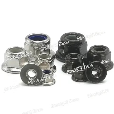 1-20X M3 M4 M5 M6 M8 M10 M12 Black Carbon 304 A2-70 Stainless Steel Hex Flange Nylon Insert Lock Nut Self-locking Nylock Locknut