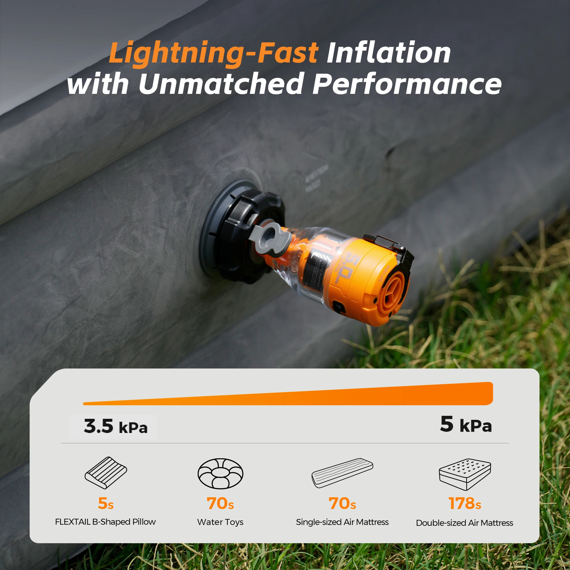 FLEXTAIL Electric Air Pump, Portable Camping Pump with 3 Level Ambient Light for Air Bed, Sleeping Pads, Vacuum Bag
FLEXTAIL Electric Air Pump, Portable Camping Pump with 3 Level Ambient Light for Air Bed, Sleeping Pads, Vacuum Bag