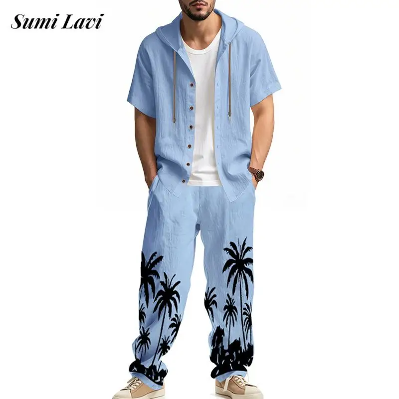 Seaside Beach Vacation Linen Sets Men Summer New Casual Short Sleeve Hooded Tops And Pants Outfits Mens Vintage Two Piece Suits
Seaside Beach Vacation Linen Sets Men Summer New Casual Short Sleeve Hooded Tops And Pants Outfits Mens Vintage Two Piece Suits