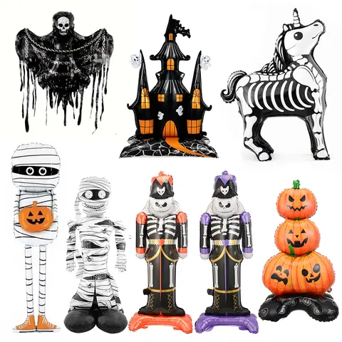 Palloncino in pellicola di alluminio stile cartone animato Halloween Fantasma Zucca Teschio Palloncino in pellicola di alluminio Decorazione per feste di trucco di Halloween