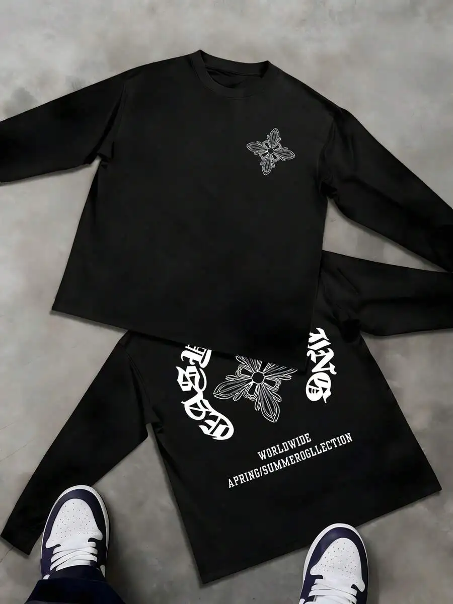 Black Long Sleeve Tee With Gothic Floral Print Double Sided Design Cotton Round Neck Casual Men
Black Long Sleeve Tee With Gothic Floral Print Double Sided Design Cotton Round Neck Casual Men