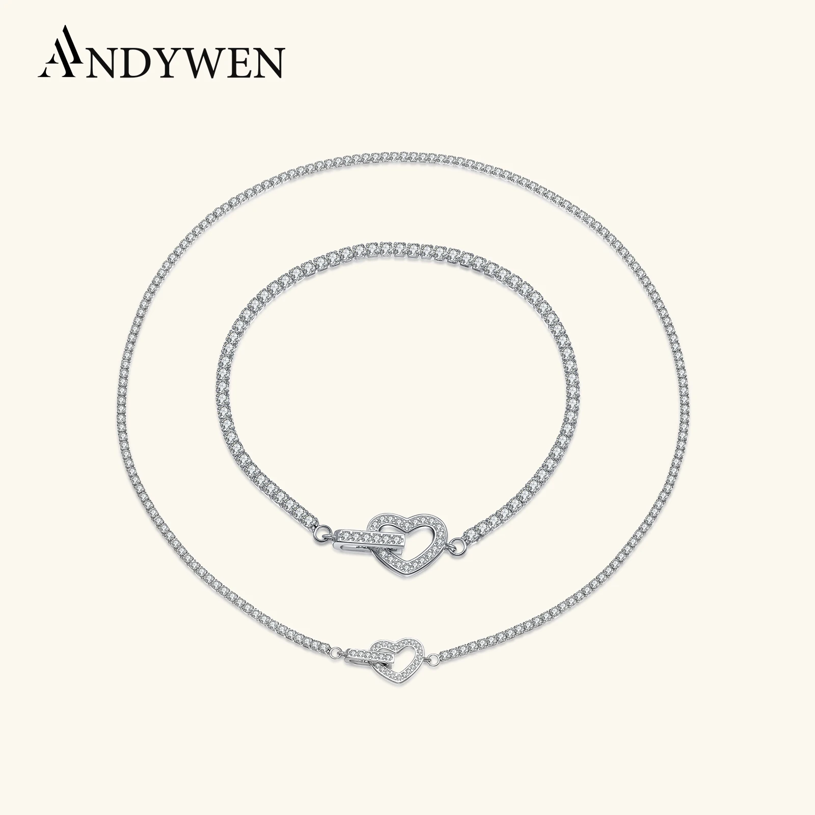 ANDYWEN 925 Sterling Silver Heart Lock CZ Zircon Bracelet Necklace Luxury Fashion Sparkle Jewelry Set Elegant Gift for Women
ANDYWEN 925 Sterling Silver Heart Lock CZ Zircon Bracelet Necklace Luxury Fashion Sparkle Jewelry Set Elegant Gift for Women
