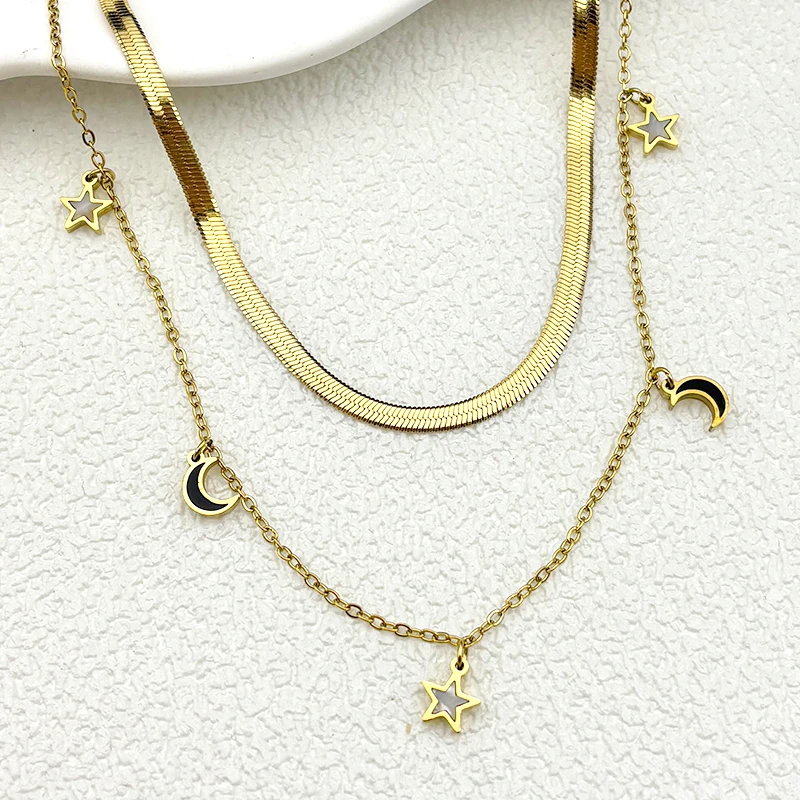 Moon Star Double Chain Set For Women Girls Stainless Steel Gold Color Party Wedding Female Fashion Party Necklace Jewelry Gifts
Moon Star Double Chain Set For Women Girls Stainless Steel Gold Color Party Wedding Female Fashion Party Necklace Jewelry Gifts