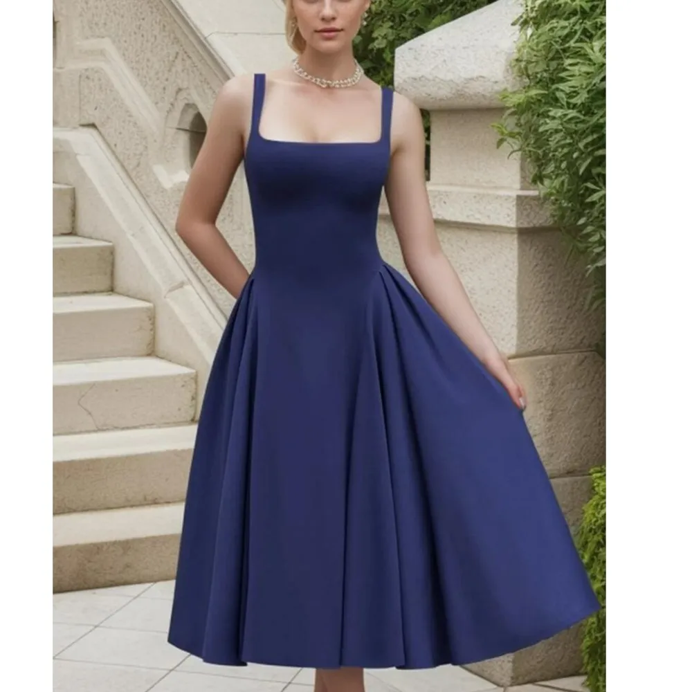 2025 Sexy Navy Blue Square Collar Midi Long Tank Dress Zipper Back Slim Ruched Low Waist Swing Sleeveless Dresses Robe Vestidos
2025 Sexy Navy Blue Square Collar Midi Long Tank Dress Zipper Back Slim Ruched Low Waist Swing Sleeveless Dresses Robe Vestidos