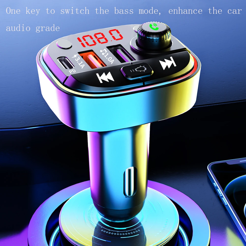 T 13 Bluetooth-compatible 5.0 Car Transmitter Type-C Dual USB 4.2A Charger Colorful Ambient Light Cigarette Lighter
T 13 Bluetooth-compatible 5.0 Car Transmitter Type-C Dual USB 4.2A Charger Colorful Ambient Light Cigarette Lighter