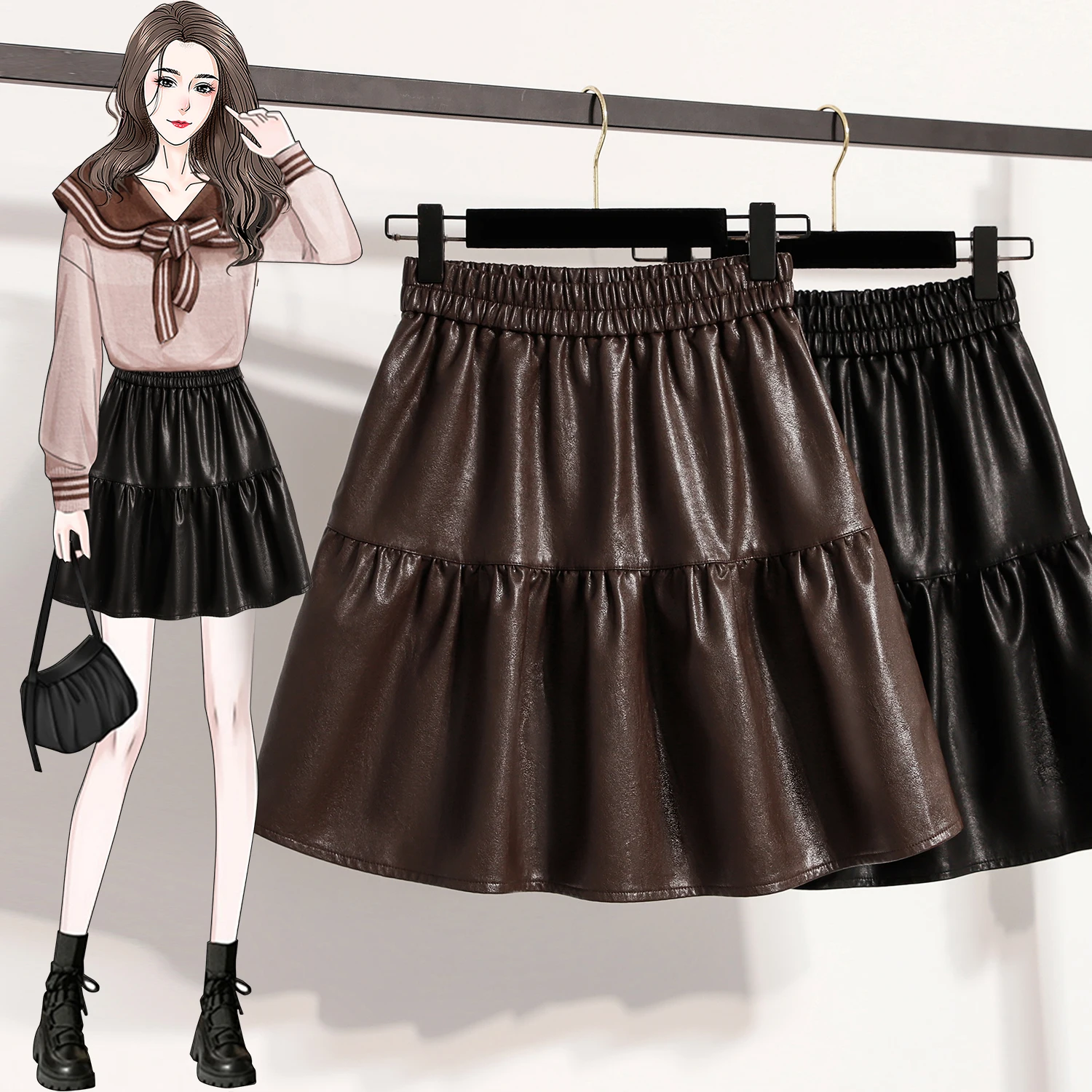 Loose Women's Leather Skirt f-length Flared A-line Casual High-waist PU Material Folded High Waist Spring Summer Autumn
Loose Women's Leather Skirt f-length Flared A-line Casual High-waist PU Material Folded High Waist Spring Summer Autumn
