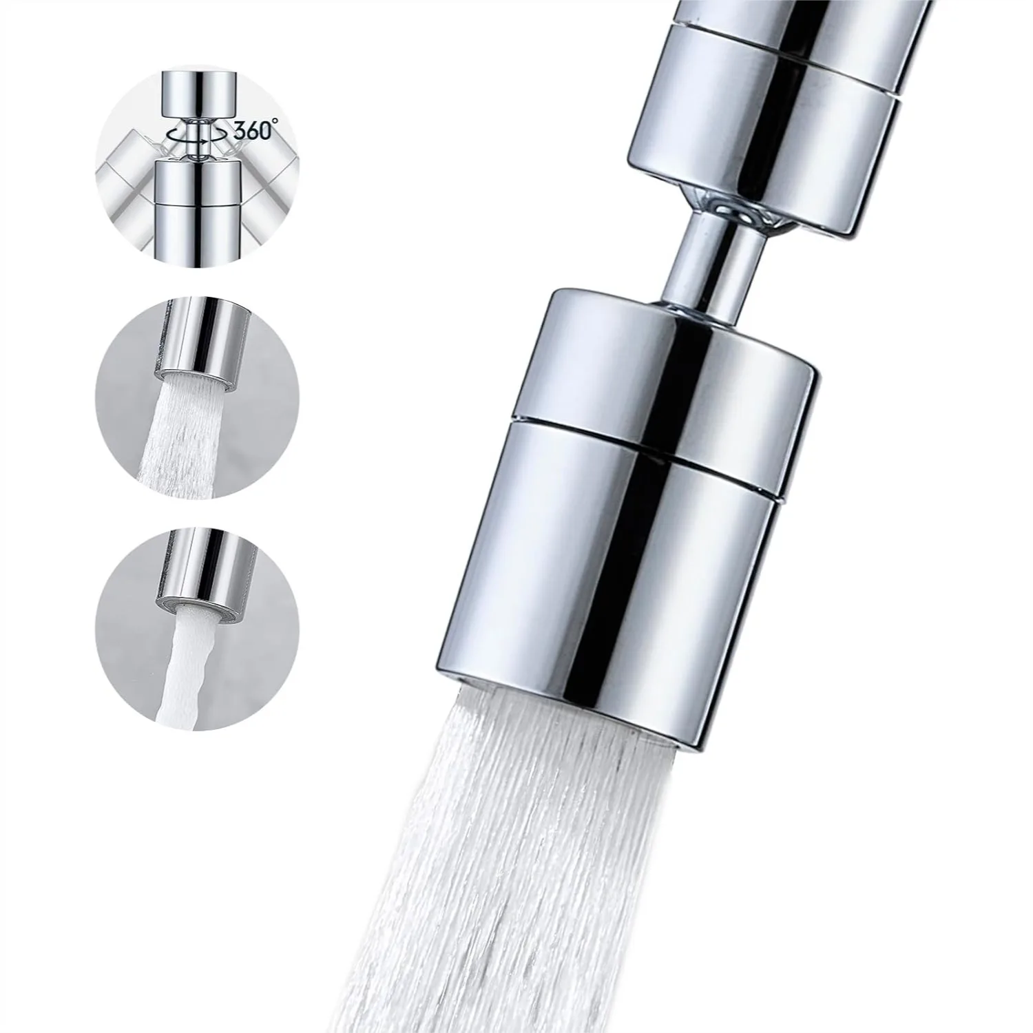 360° Swivel Faucet Aerator with Dual Mode Water Saving Spray, Chrome Brass Nozzle Universal Fit for Kitchen and Bathroom Sinks
360° Swivel Faucet Aerator with Dual Mode Water Saving Spray, Chrome Brass Nozzle Universal Fit for Kitchen and Bathroom Sinks