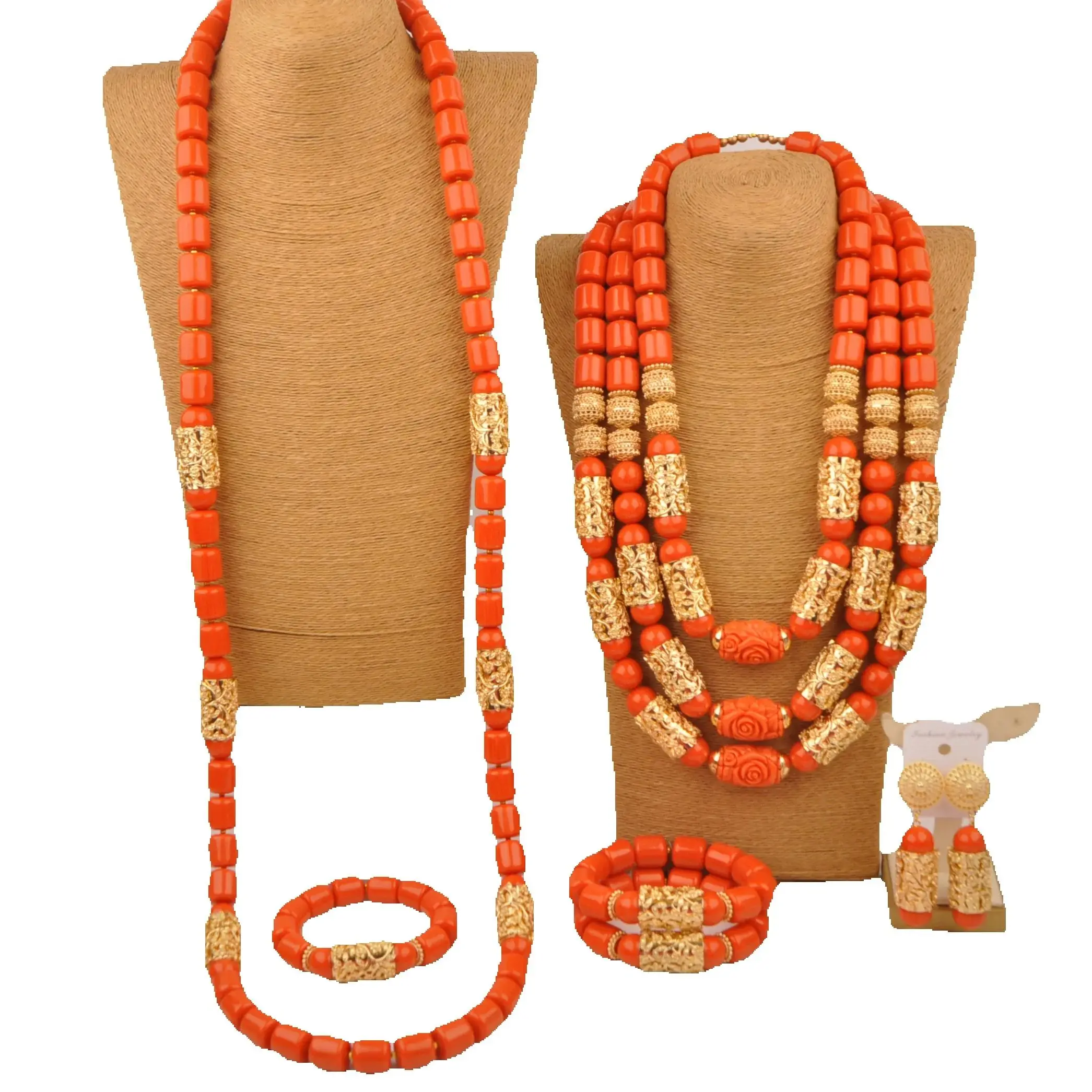 Orange Artificial Coral Beaded Necklace, African Wedding Couple Jewelry Set
Orange Artificial Coral Beaded Necklace, African Wedding Couple Jewelry Set