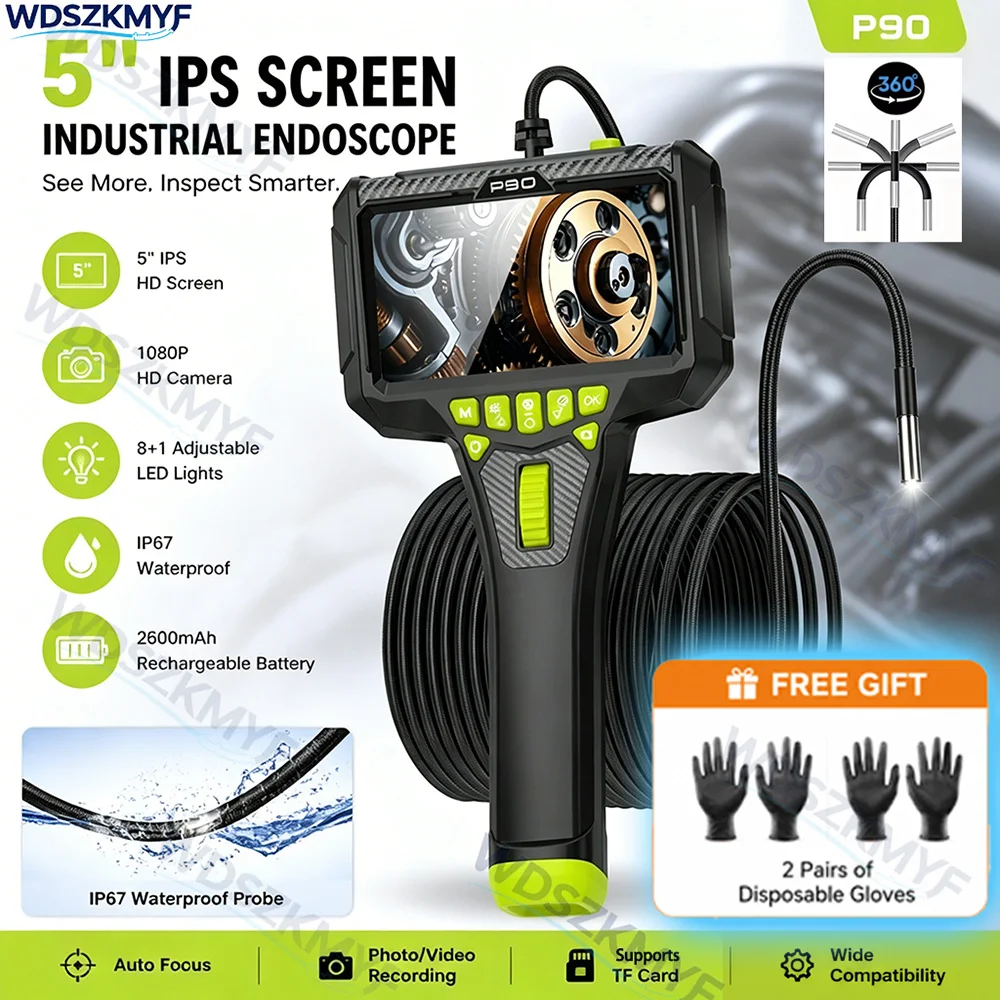 360° Industrial Endoscope Camera 5inch Screen HD1080P IP67 Waterproof 8 LED Light Inspection Borescope for Pipe Car Repair
360° Industrial Endoscope Camera 5inch Screen HD1080P IP67 Waterproof 8 LED Light Inspection Borescope for Pipe Car Repair