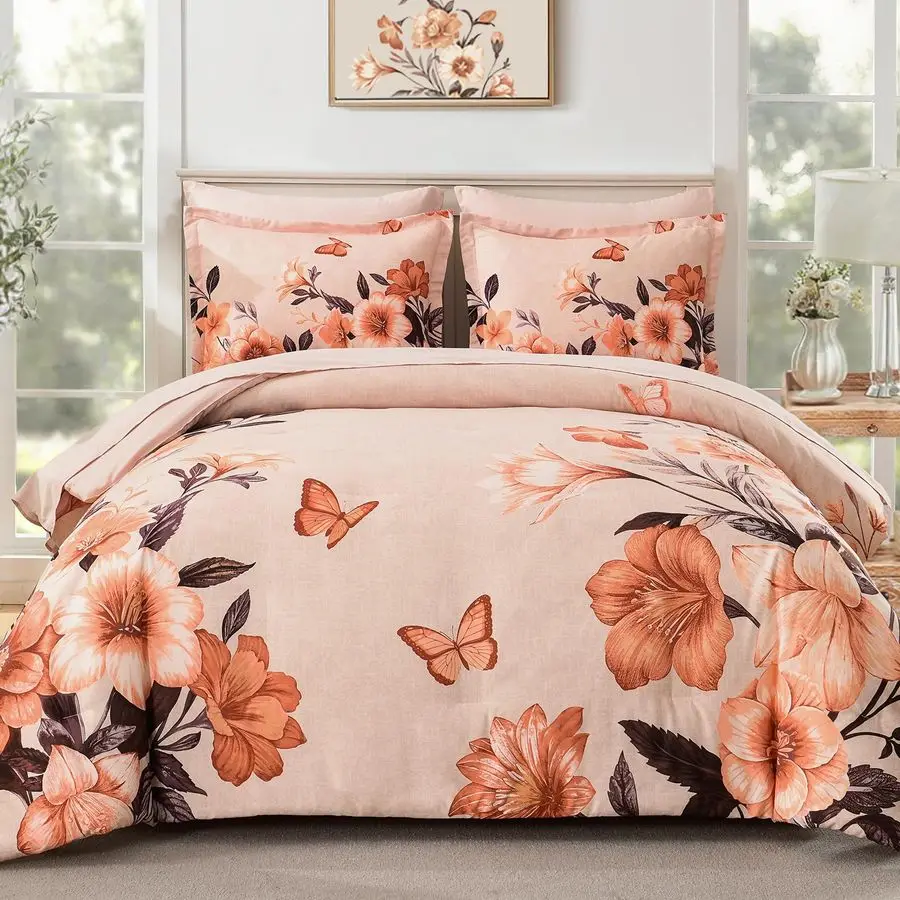 Floral Comforter Set Queen Size,7 Piece Orange Bed in a Bag, Elegant Flower Pattern Comforter Set with Sheet, Soft Microfiber Co
Floral Comforter Set Queen Size,7 Piece Orange Bed in a Bag, Elegant Flower Pattern Comforter Set with Sheet, Soft Microfiber Co