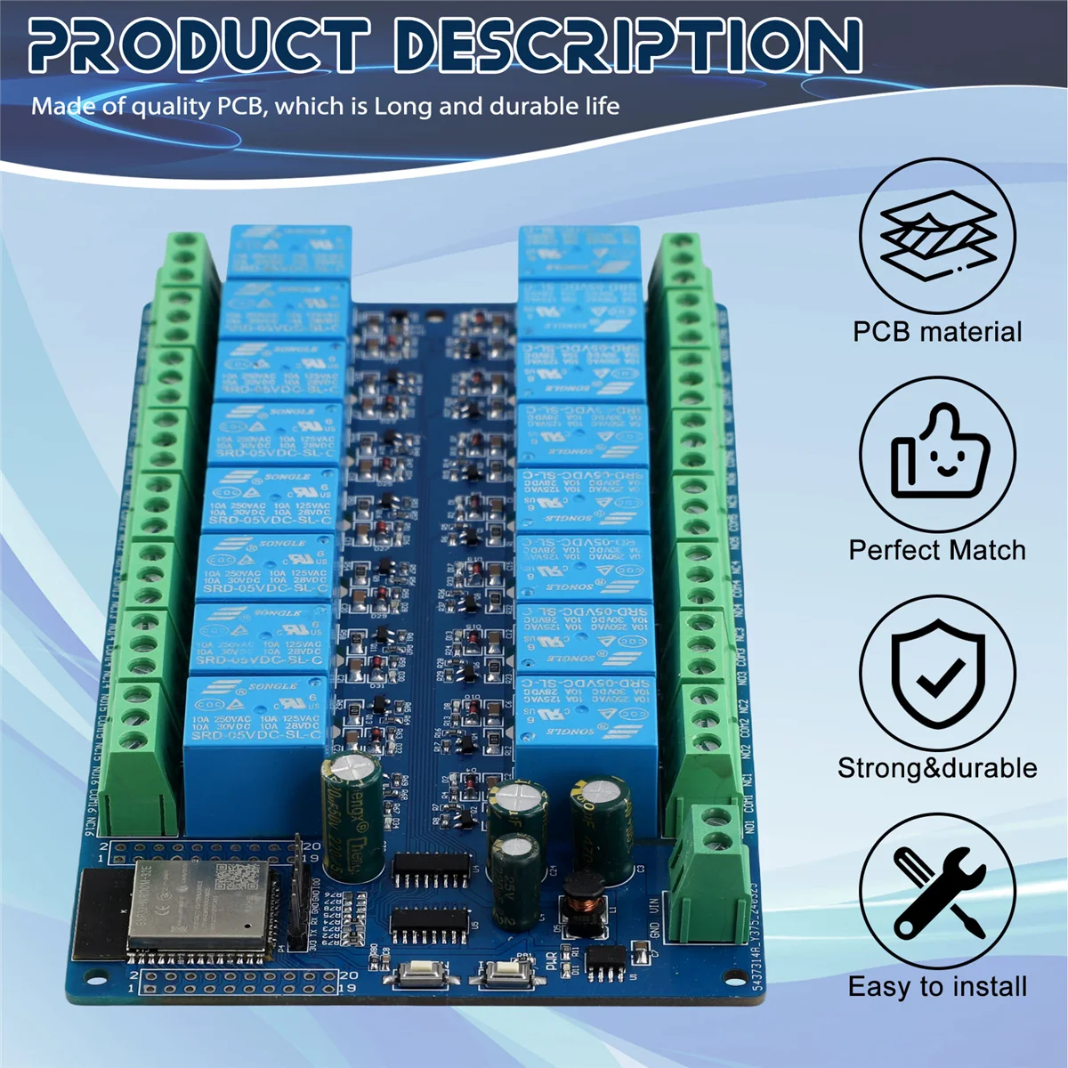 B64C16 Channel Relay Module DC5-12V Power Supply ESP32 Development Board ESP32-WROOM Secondary Development Module
B64C16 Channel Relay Module DC5-12V Power Supply ESP32 Development Board ESP32-WROOM Secondary Development Module