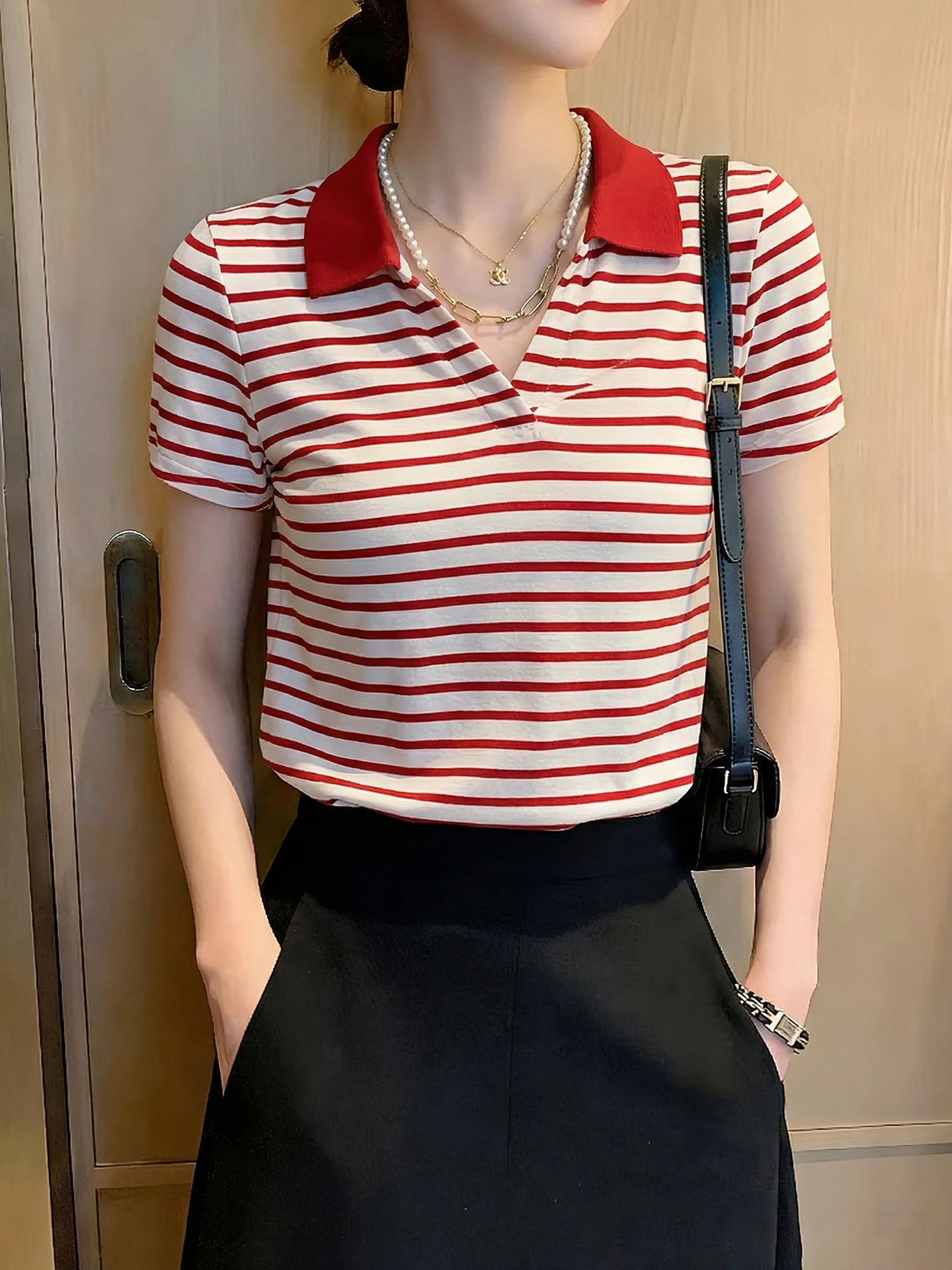 Fashionable Slimming Short Sleeve T-Shirt Striped Color Block Design Sun Protection Top Commute Style Straight Cut Adult Women
Fashionable Slimming Short Sleeve T-Shirt Striped Color Block Design Sun Protection Top Commute Style Straight Cut Adult Women