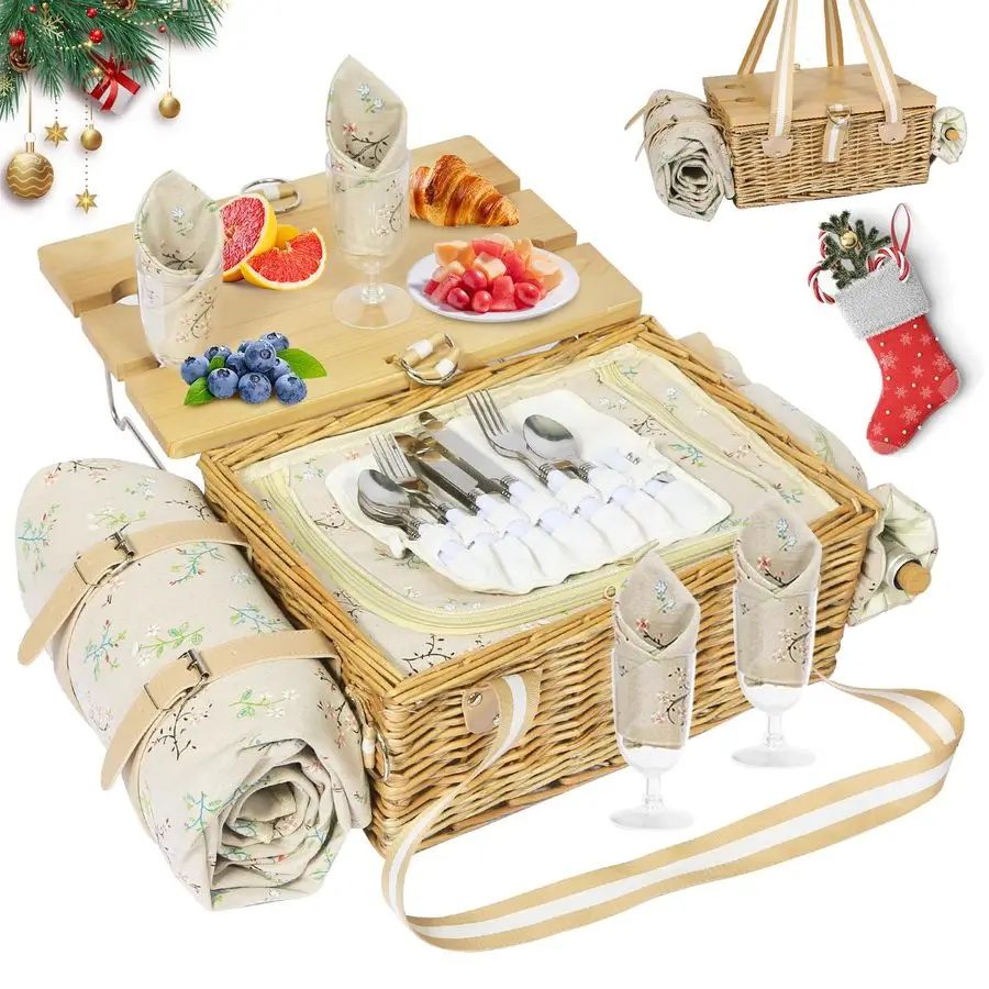 Корзина для 4. со складным столом, большая плетеная корзина для пикника с водонепроницаемым одеялом и мешочком для вина, изолированная корзина для ивы.
Корзина для 4. со складным столом, большая плетеная корзина для пикника с водонепроницаемым одеялом и мешочком для вина, изолированная корзина для ивы.