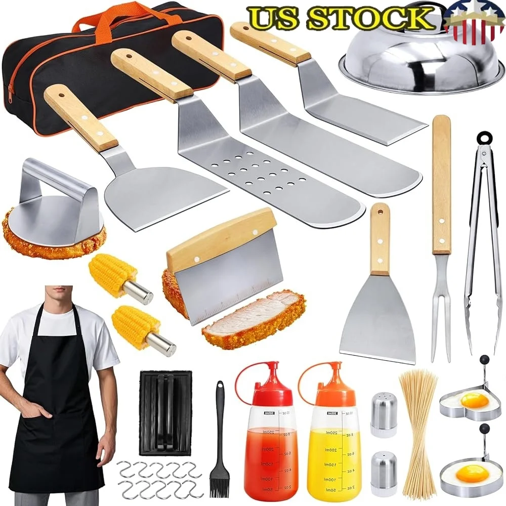 33pcs Griddle Accessories Set Stainless Steel Grill Tools Kit BBQ Spatula Tongs Brushes Camping Outdoor Barbecue Cooking
33pcs Griddle Accessories Set Stainless Steel Grill Tools Kit BBQ Spatula Tongs Brushes Camping Outdoor Barbecue Cooking