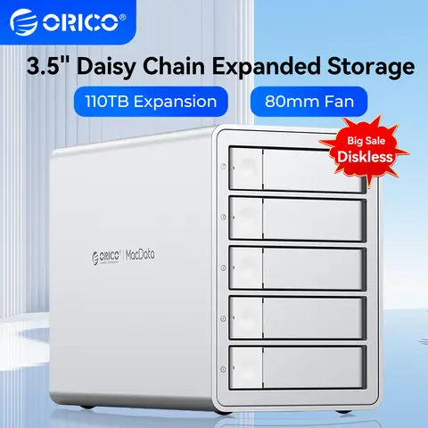 ORICO 5/4 Bay DAS 10Gbps 2.5"3.5"SATA HDD Docking Station SSD Enclosure Hard Drive External Case Type C 150W Power Daisy Chain
