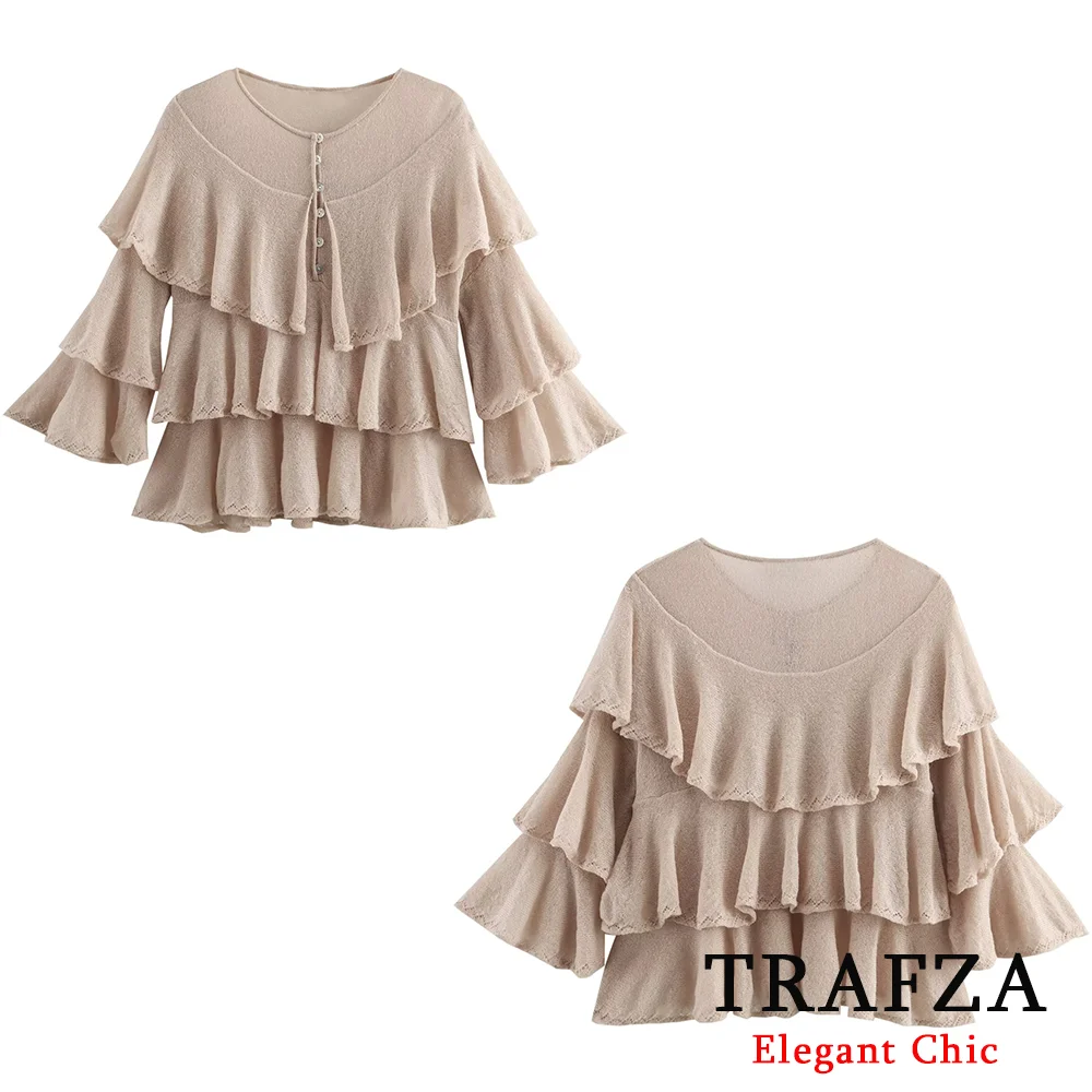 TRAFZA Women Sweet Elegant Knit Top Tierred Single Breasted O-Neck Half Sleeve Cropped 2025 Spring Summer Fashion Date Knit Top
TRAFZA Women Sweet Elegant Knit Top Tierred Single Breasted O-Neck Half Sleeve Cropped 2025 Spring Summer Fashion Date Knit Top
