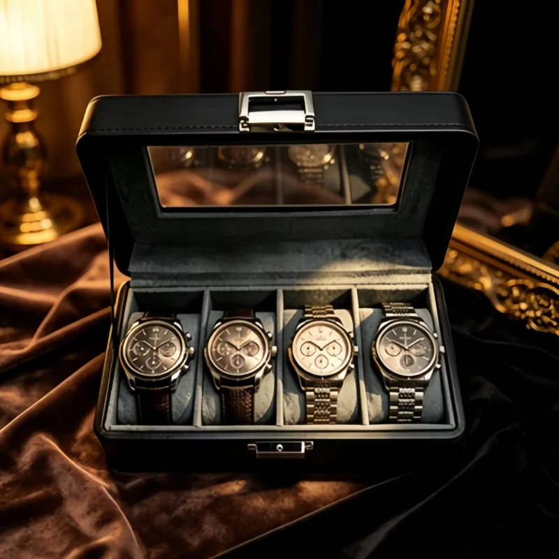 Gift for Watch Lovers, 4 Slot Lockable Leather Watch Box + Spring Self-Closing Storage Bag 2Pcs Set
Gift for Watch Lovers, 4 Slot Lockable Leather Watch Box + Spring Self-Closing Storage Bag 2Pcs Set