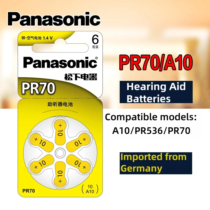 6PCS A10 ZA10 10A P10 PR70 Panasonic high-performance zinc air batteries, suitable for mini digital hearing aids
6PCS A10 ZA10 10A P10 PR70 Panasonic high-performance zinc air batteries, suitable for mini digital hearing aids