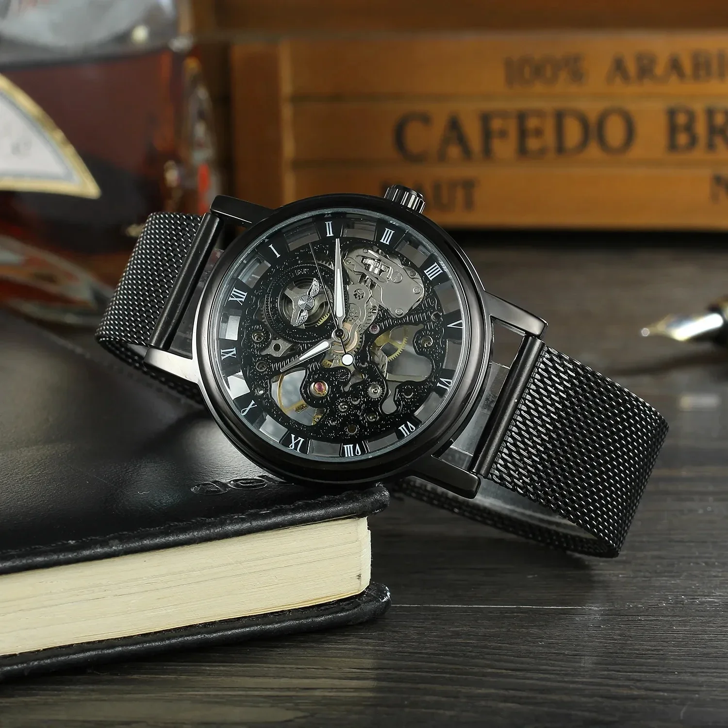 Luxury Stainless Steel Mesh Band Transparent Classic Thin Case Hollow Skeleton Men's Male Mechanical Hand Wind Wrist Watch Black
Luxury Stainless Steel Mesh Band Transparent Classic Thin Case Hollow Skeleton Men's Male Mechanical Hand Wind Wrist Watch Black
