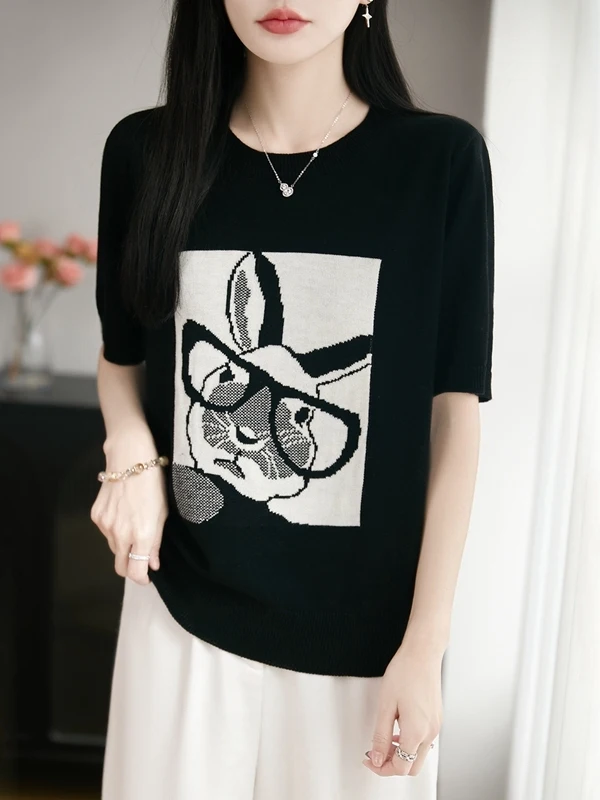 2026 New Ice Silk Knitted Short Sleeve T-Shirt Women's Summer Thin Embroidered Top Loose Fit Casual Style round Neck Pullover
2026 New Ice Silk Knitted Short Sleeve T-Shirt Women's Summer Thin Embroidered Top Loose Fit Casual Style round Neck Pullover
