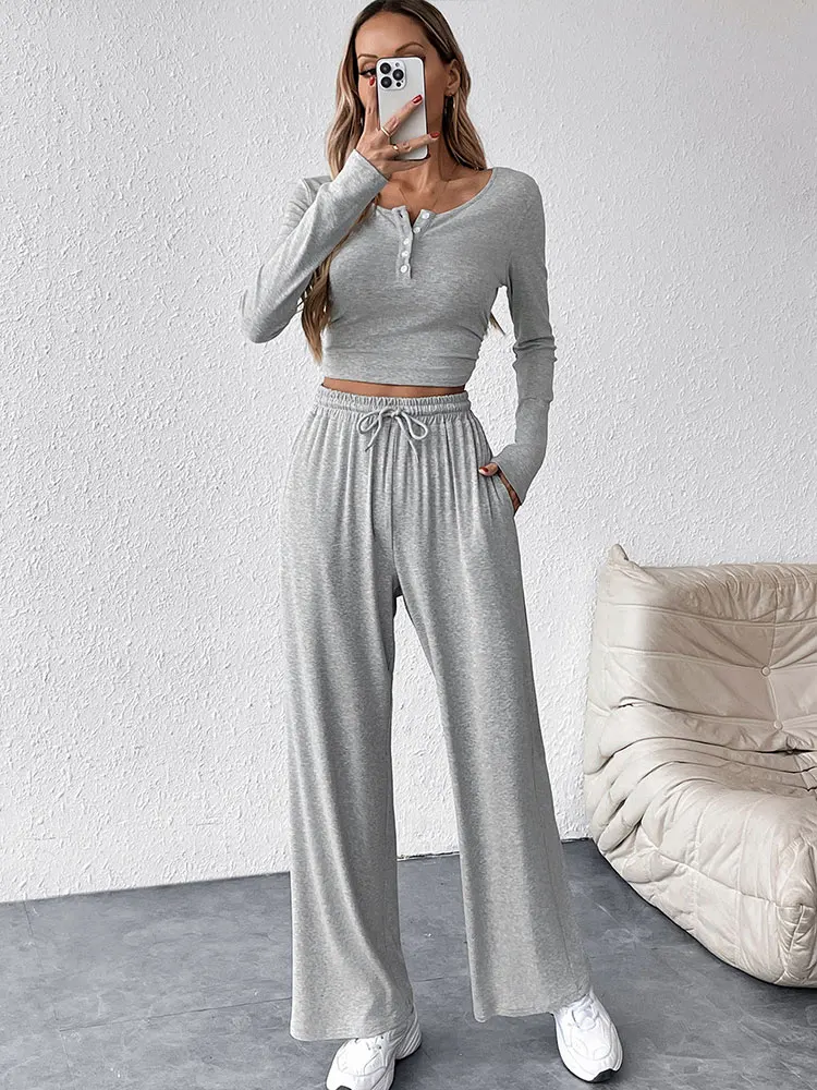 Women T-shirt Trousers Spring New 2 Piece Streetwear Fashion Casual Slim Long Sleeves Tees Loose Trousers Female Casual Clothing
Women T-shirt Trousers Spring New 2 Piece Streetwear Fashion Casual Slim Long Sleeves Tees Loose Trousers Female Casual Clothing