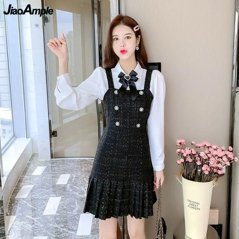 Women Autumn Winter French Graceful Bowknot Shirts Mini Overall Dress 1 or Two Piece Set Preppy Style Blouse Vest Dresses Outfit
Women Autumn Winter French Graceful Bowknot Shirts Mini Overall Dress 1 or Two Piece Set Preppy Style Blouse Vest Dresses Outfit