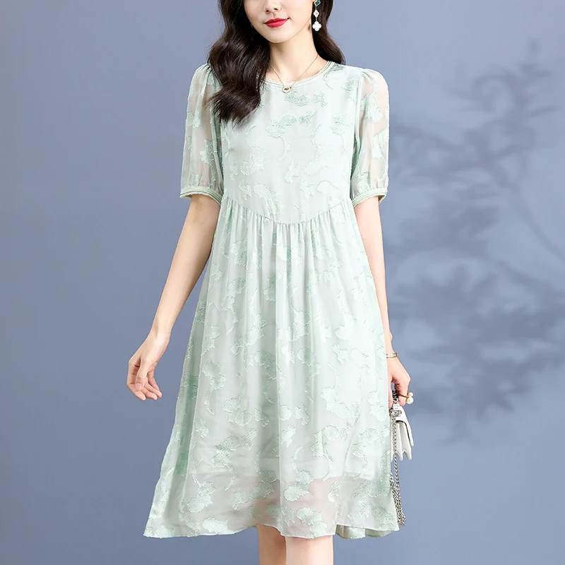 Summer Dresses For Women 2024 Short Sleeve Women's Clothing Elegant Fashion 100% Real Silk Woman Green Long Floral Dress A-line
Summer Dresses For Women 2024 Short Sleeve Women's Clothing Elegant Fashion 100% Real Silk Woman Green Long Floral Dress A-line