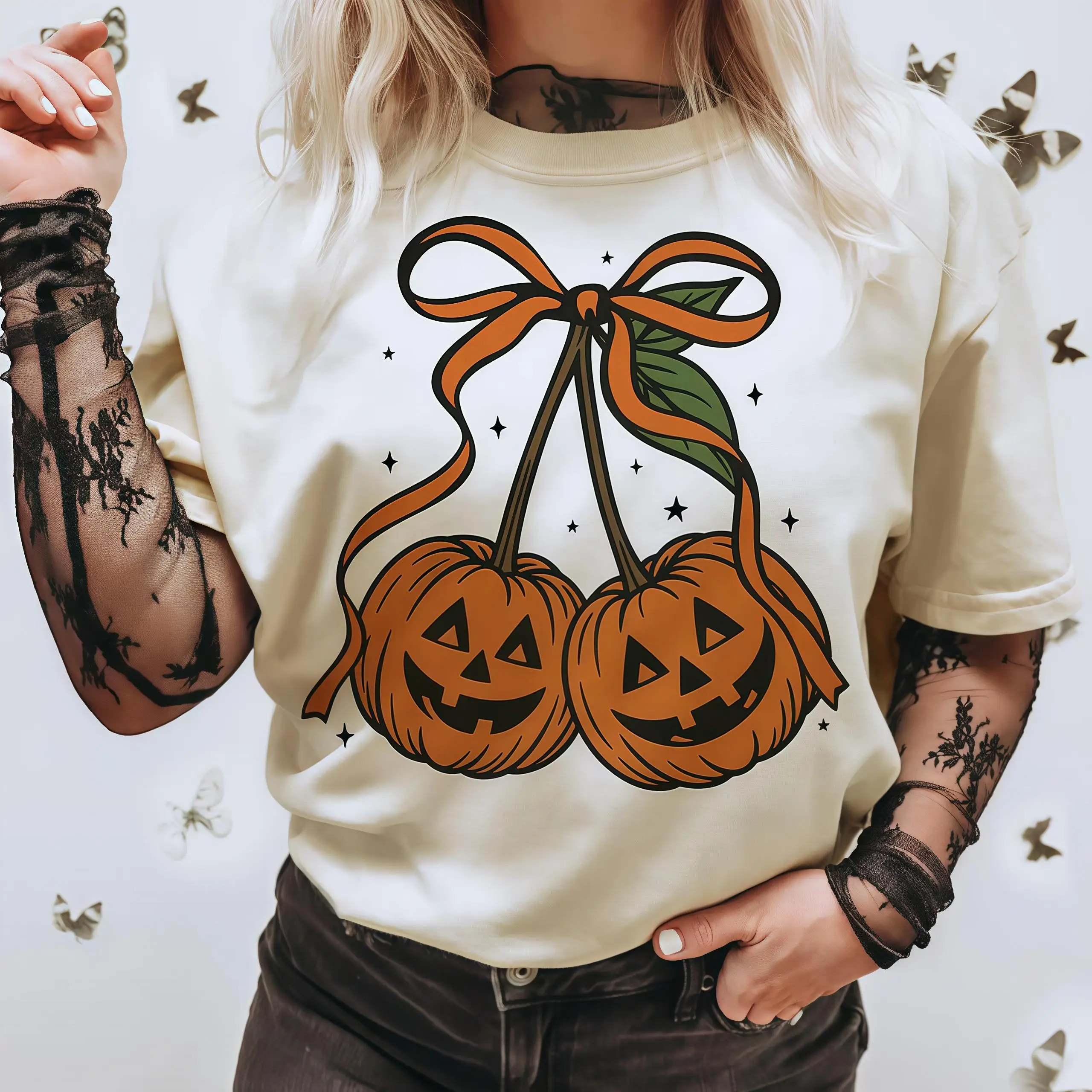 Halloween T-Shirt, Pumpkin Cherry Graphic Tee, Funny Jack O'Lantern Print Top, Spooky Season Apparel, Cute Fall Gift for Women
Halloween T-Shirt, Pumpkin Cherry Graphic Tee, Funny Jack O'Lantern Print Top, Spooky Season Apparel, Cute Fall Gift for Women