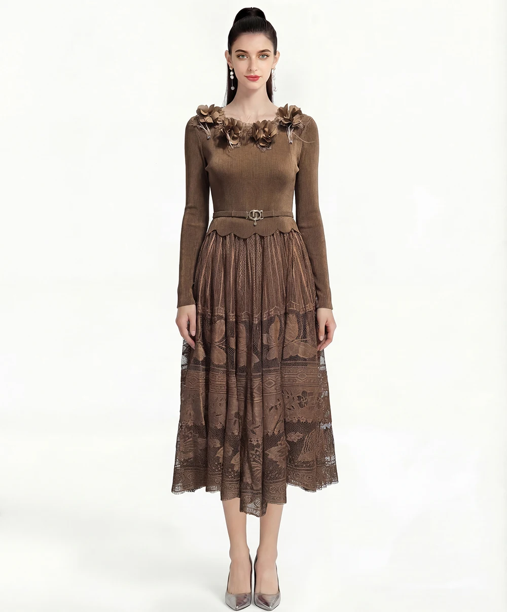 Miyake 3D Flower Embroidery Lace Patchhwork Evening Dresses Fold Women's Long Sleeve Beach Wedding Guest Dress Women Clothing
Miyake 3D Flower Embroidery Lace Patchhwork Evening Dresses Fold Women's Long Sleeve Beach Wedding Guest Dress Women Clothing