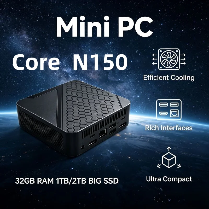 WiFi6 BT5.2 Dual Gigabit Ports Compact Portable Mini Desktop PC Core N150 Triple 4K Multi Display Office Business Host
WiFi6 BT5.2 Dual Gigabit Ports Compact Portable Mini Desktop PC Core N150 Triple 4K Multi Display Office Business Host