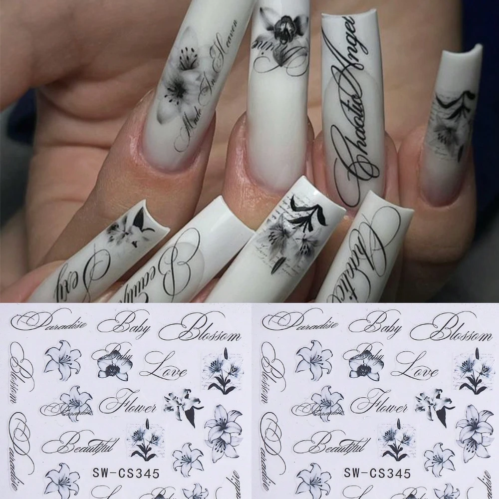 2Pcs Lily Letter Nail Stickers, Black White Ink Painting Floral Letter Design, Self-Adhesive Elegant Nail Art Decals
2Pcs Lily Letter Nail Stickers, Black White Ink Painting Floral Letter Design, Self-Adhesive Elegant Nail Art Decals
