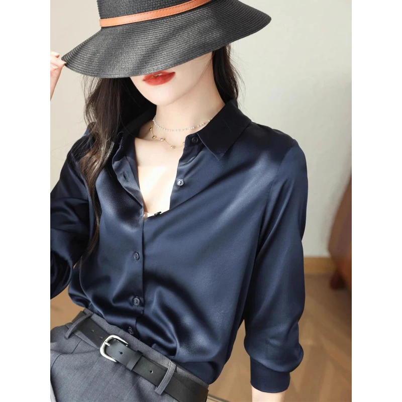 Women Spring Simplicity Office Lady Loose Satin Solid Color Polo-Neck Long Sleeve Shirts Women Clothes Casual All-match Tops
Women Spring Simplicity Office Lady Loose Satin Solid Color Polo-Neck Long Sleeve Shirts Women Clothes Casual All-match Tops