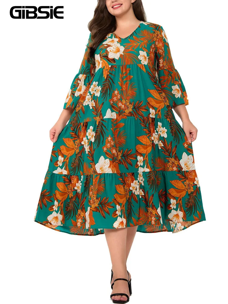 GIBSIE Plus Size Floral Print Loose Ruffle Hem Dress Women 2024 Spring Summer V-neck 3/4 Sleeve Holiday Casual Boho Long Dresses
GIBSIE Plus Size Floral Print Loose Ruffle Hem Dress Women 2024 Spring Summer V-neck 3/4 Sleeve Holiday Casual Boho Long Dresses