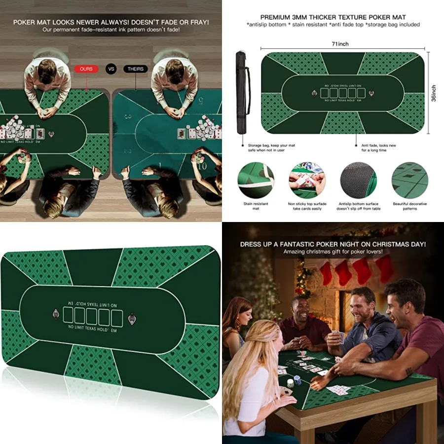 Inch Poker Mat, 8 Players Teas Hold'em Poker Rubber Mat Poker Topper for Tables, Foldg Portable Poker Table Top Layout w/Carryg
Inch Poker Mat, 8 Players Teas Hold'em Poker Rubber Mat Poker Topper for Tables, Foldg Portable Poker Table Top Layout w/Carryg