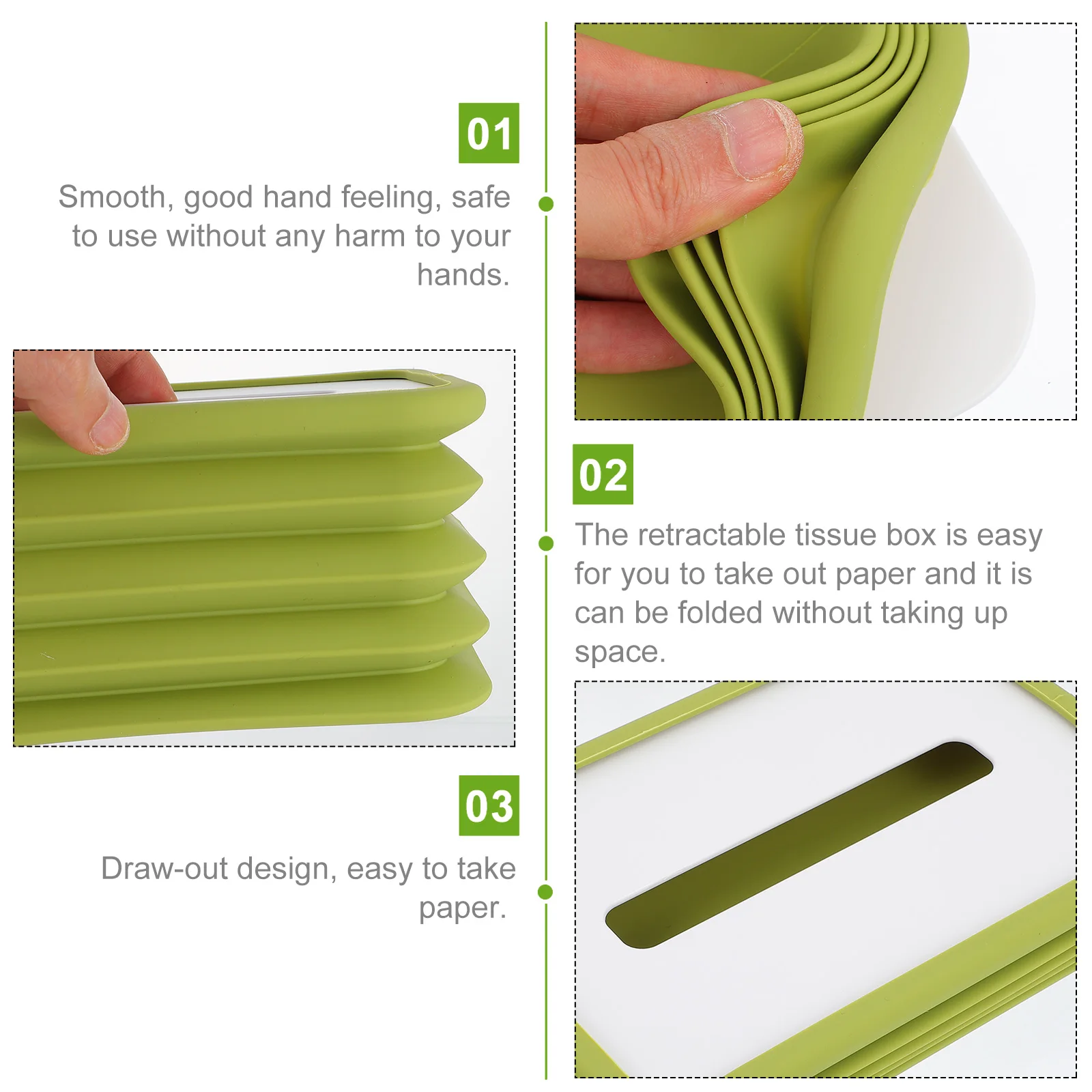 Sturdy Silicone Tissue Box Retractable Foldable Design for Home Office Car Bathroom Tissue Holder Napkin Storage Box
Sturdy Silicone Tissue Box Retractable Foldable Design for Home Office Car Bathroom Tissue Holder Napkin Storage Box