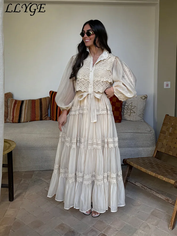Elegant Embroidery Hollow Out Long Dress Women Lace Up Lantern Sleeves Single Breasted Party Dresses 2025 Summer Lady Chic Robes
Elegant Embroidery Hollow Out Long Dress Women Lace Up Lantern Sleeves Single Breasted Party Dresses 2025 Summer Lady Chic Robes
