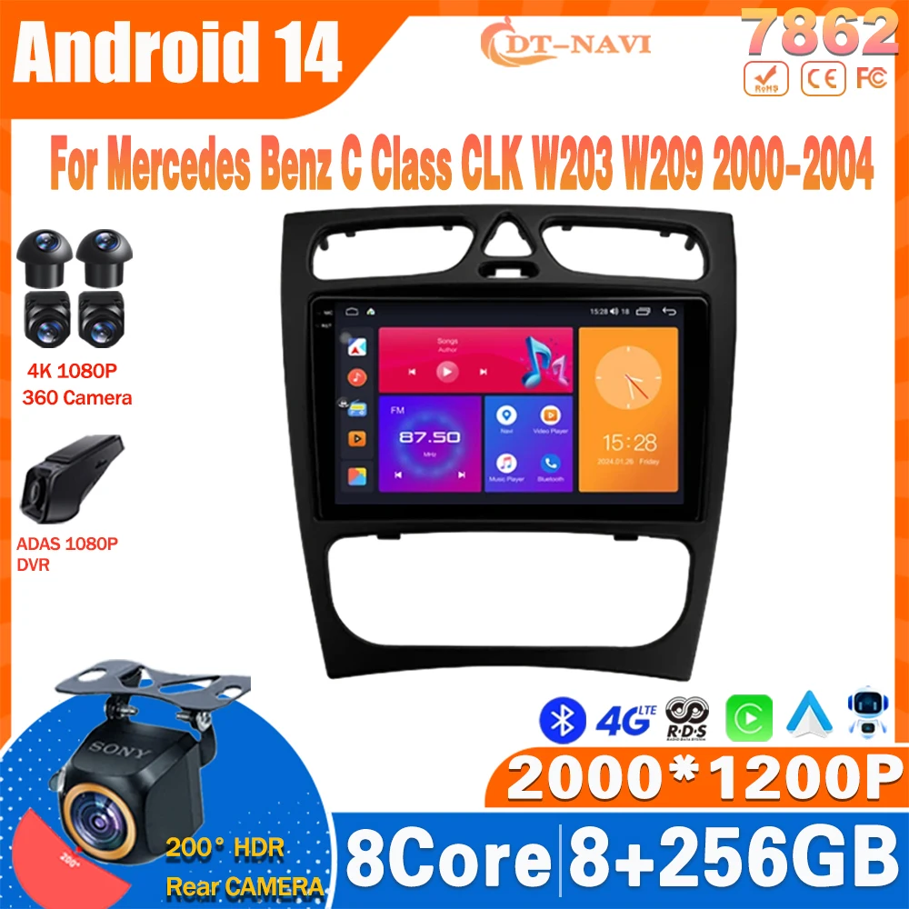 Android 14 радио для Mercedes Benz C Φ W203 W209 2000-2004 автомобильный стерео Мультимедийный Плеер Carplay авто GPS навигация WIFI
Android 14 радио для Mercedes Benz C Φ W203 W209 2000-2004 автомобильный стерео Мультимедийный Плеер Carplay авто GPS навигация WIFI