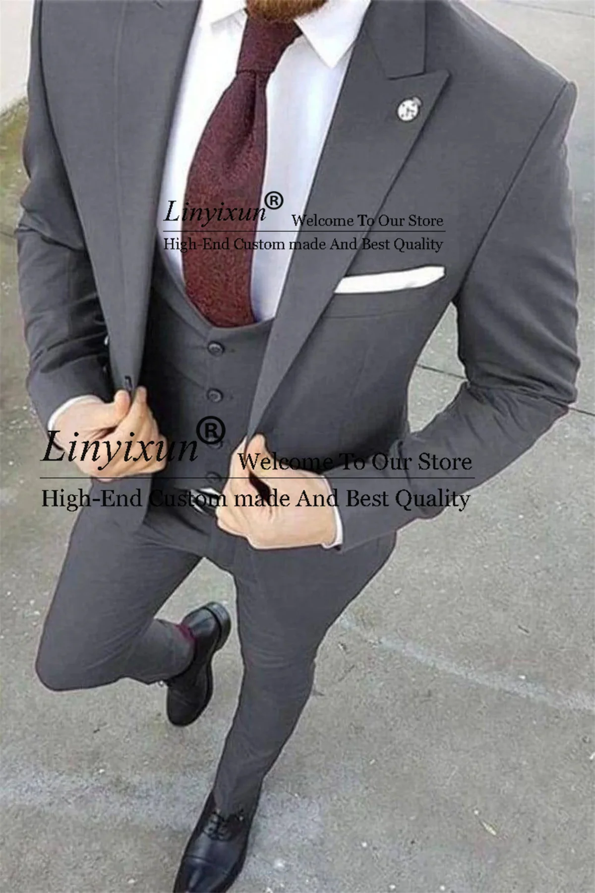Slim Fit Grey Suits For Men 3 Pieces Jacket Vest Pants Set Groom Wedding Tuxedo Peaked Lapel Male Business Office Blazer Outfit
Slim Fit Grey Suits For Men 3 Pieces Jacket Vest Pants Set Groom Wedding Tuxedo Peaked Lapel Male Business Office Blazer Outfit
