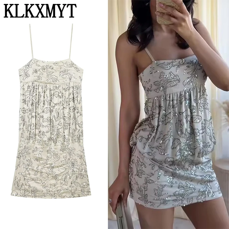 KLKXMYT Sequin Elegant Mini Dress Spaghetti Strap Ruffled Waist Sleeveless Summer Women Dresses Beading Shiny Sexy Party Dresses
KLKXMYT Sequin Elegant Mini Dress Spaghetti Strap Ruffled Waist Sleeveless Summer Women Dresses Beading Shiny Sexy Party Dresses