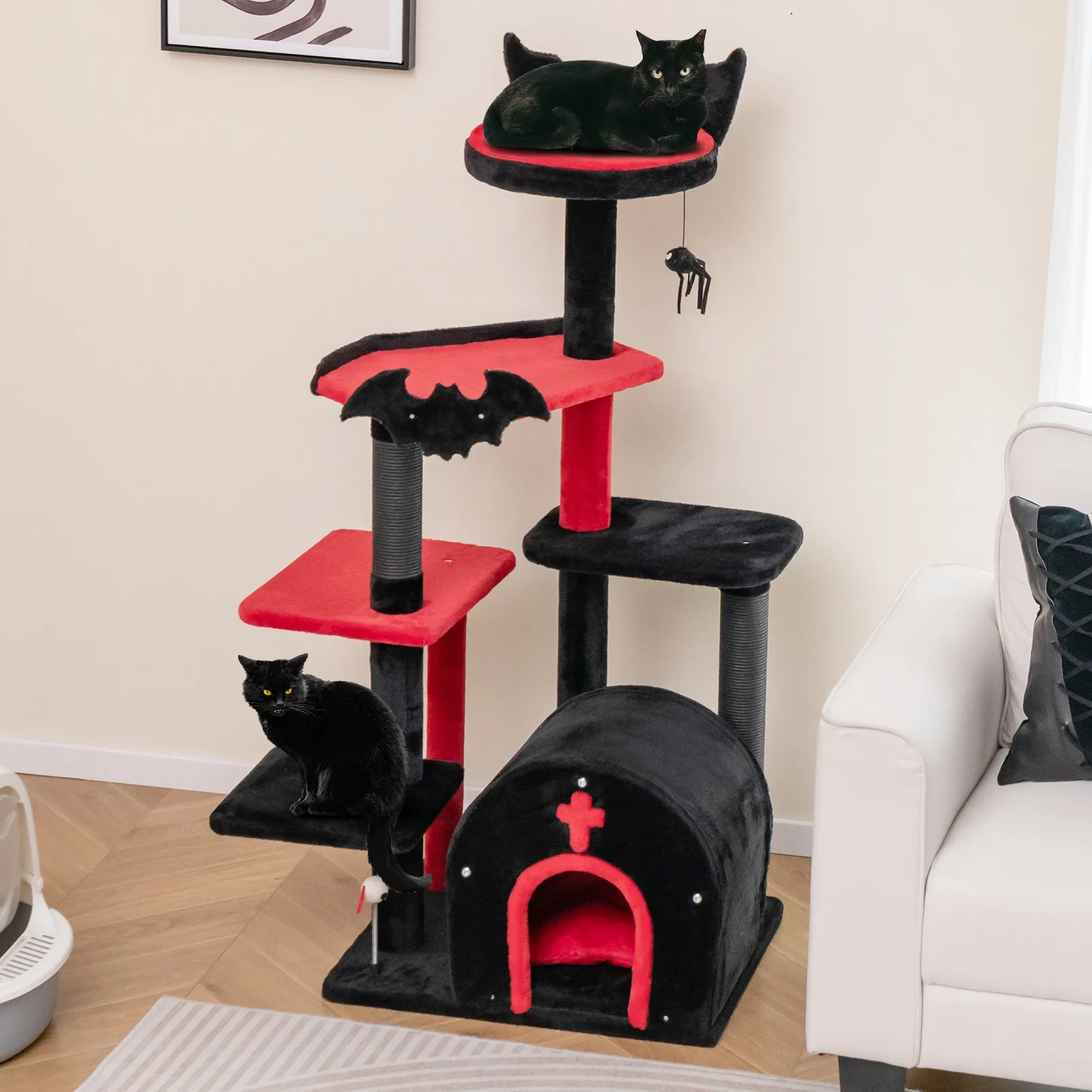 6-Tier Gothic Cat Tree 53” Tall Cat Tower w/ Cat Bed Arch-Shaped Condo Pompom
6-Tier Gothic Cat Tree 53” Tall Cat Tower w/ Cat Bed Arch-Shaped Condo Pompom