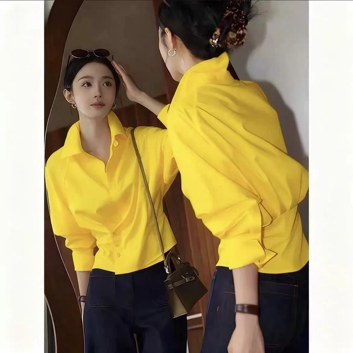 Elegant Yellow Long Sleeve Shirt Women's Spring Autumn New Style Gentle Sweet Unique Loose Beautiful Top Polyester Fiber
Elegant Yellow Long Sleeve Shirt Women's Spring Autumn New Style Gentle Sweet Unique Loose Beautiful Top Polyester Fiber