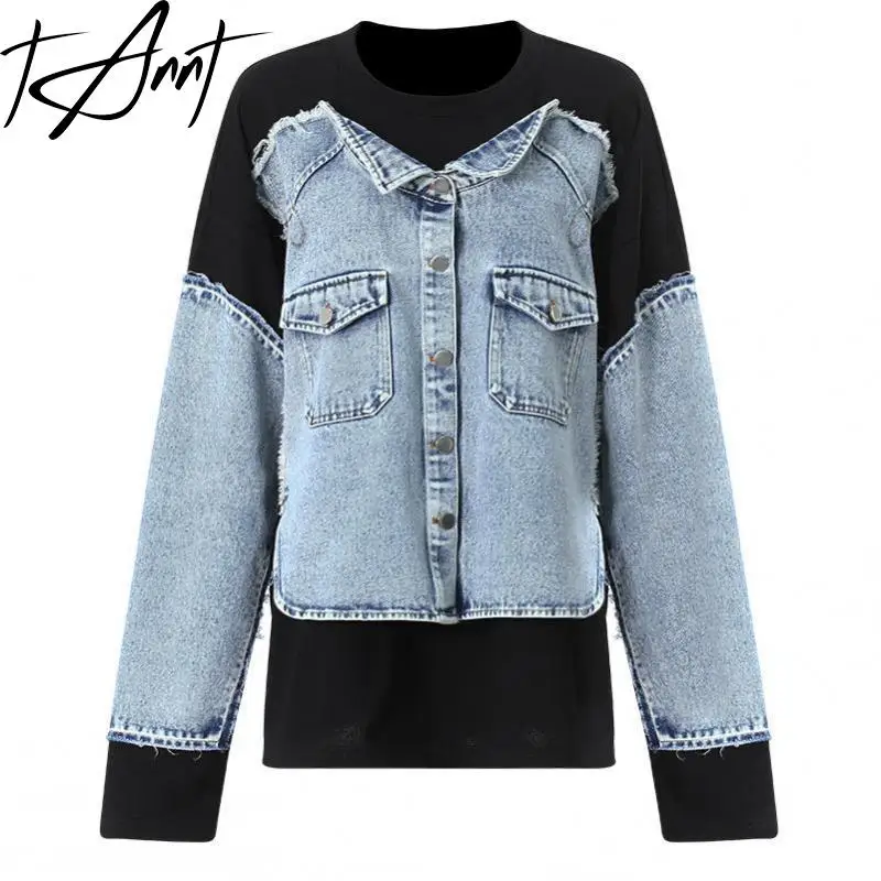Tannt Women Hoodie Coat Irregular Color Matching Fashion Sweatshirt Tops Asymmetry Denim Splice Fashion Pullovers Hoodie 2025
Tannt Women Hoodie Coat Irregular Color Matching Fashion Sweatshirt Tops Asymmetry Denim Splice Fashion Pullovers Hoodie 2025