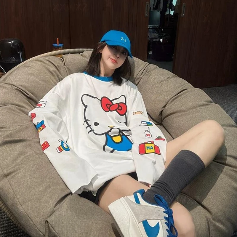 Cartoon anime Hello Kitty printed long sleeved T-shirt loose fit summer new sunscreen top KT cat plus size women's clothing
Cartoon anime Hello Kitty printed long sleeved T-shirt loose fit summer new sunscreen top KT cat plus size women's clothing