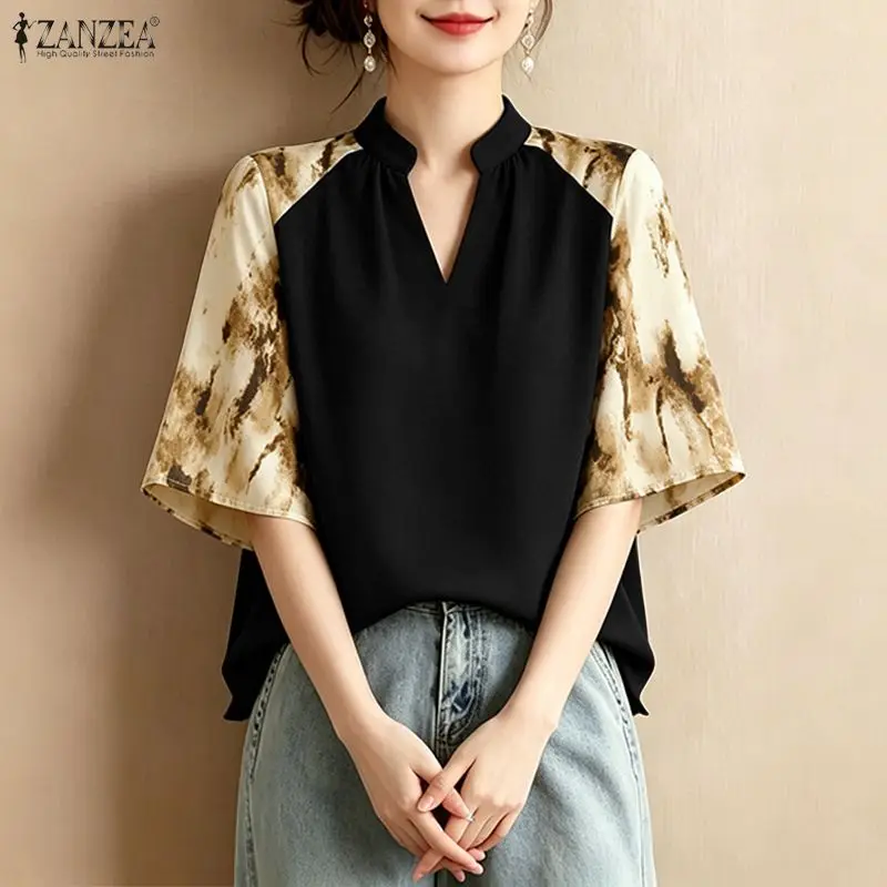 ZANZEA Women Summer Elegant Blouses Fashion Printed 3/4 Sleeve Patchwork V-Neck Pullover Tops Daily Casual Loose Blusas de Mujer
ZANZEA Women Summer Elegant Blouses Fashion Printed 3/4 Sleeve Patchwork V-Neck Pullover Tops Daily Casual Loose Blusas de Mujer