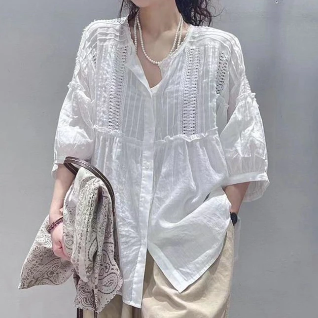 BOLATU Summer Cotton Linen Loose Doll Shirt Women's Design Sense V-neck Button-up Regular Sleeve Lengthened Pure Color Commut...
BOLATU Summer Cotton Linen Loose Doll Shirt Women's Design Sense V-neck Button-up Regular Sleeve Lengthened Pure Color Commut...